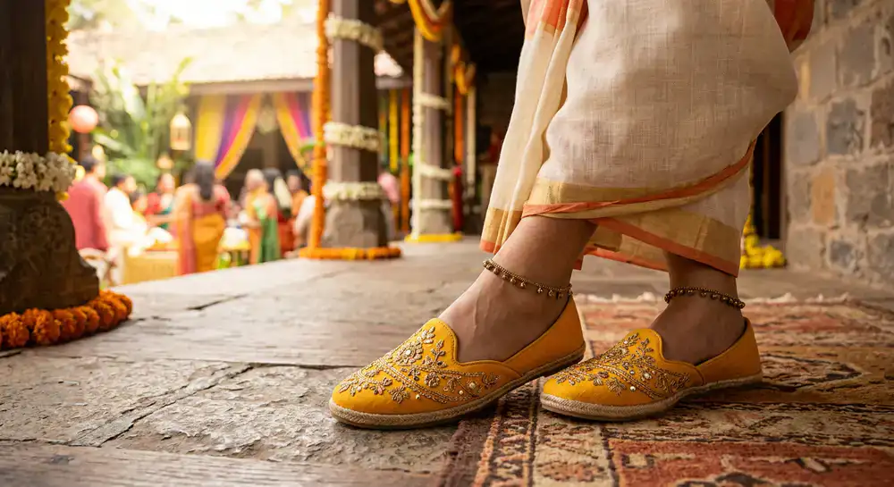 Marigold yellow festive slip-ons