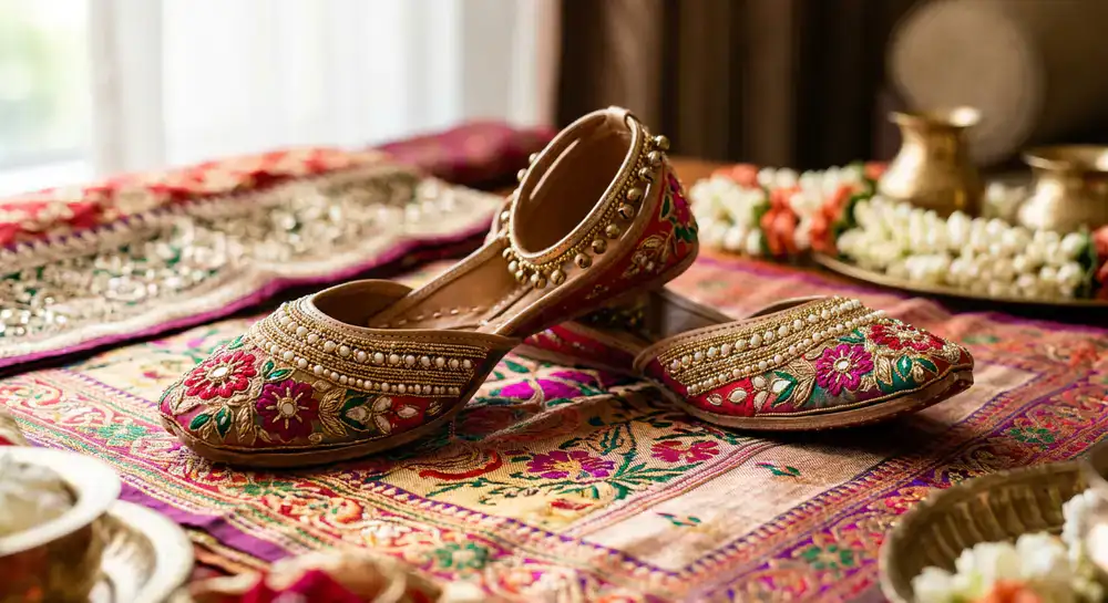 Intricately designed traditional wedding shoes